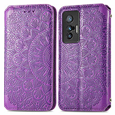 Coque Portefeuille Motif Fantaisie Livre Cuir Etui Clapet S01D pour Vivo X70t Violet