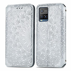 Coque Portefeuille Motif Fantaisie Livre Cuir Etui Clapet S01D pour Vivo Y21 Argent