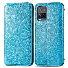 Coque Portefeuille Motif Fantaisie Livre Cuir Etui Clapet S01D pour Vivo Y21 Bleu