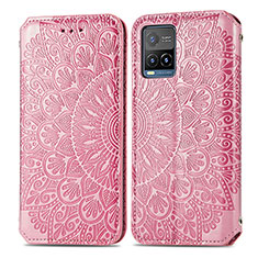 Coque Portefeuille Motif Fantaisie Livre Cuir Etui Clapet S01D pour Vivo Y21 Or Rose