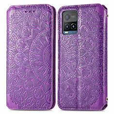 Coque Portefeuille Motif Fantaisie Livre Cuir Etui Clapet S01D pour Vivo Y21 Violet