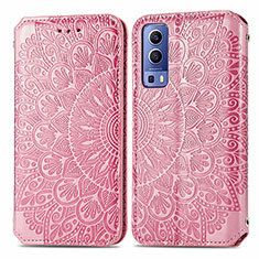 Coque Portefeuille Motif Fantaisie Livre Cuir Etui Clapet S01D pour Vivo Y52 5G Or Rose