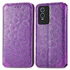 Coque Portefeuille Motif Fantaisie Livre Cuir Etui Clapet S01D pour Vivo Y74s 5G Violet