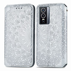 Coque Portefeuille Motif Fantaisie Livre Cuir Etui Clapet S01D pour Vivo Y76 5G Argent