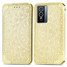 Coque Portefeuille Motif Fantaisie Livre Cuir Etui Clapet S01D pour Vivo Y76 5G Or