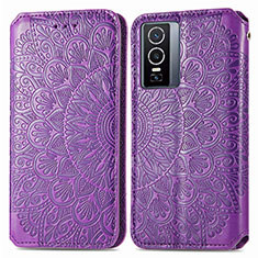 Coque Portefeuille Motif Fantaisie Livre Cuir Etui Clapet S01D pour Vivo Y76 5G Violet