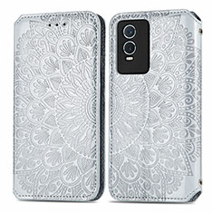 Coque Portefeuille Motif Fantaisie Livre Cuir Etui Clapet S01D pour Vivo Y76s 5G Argent