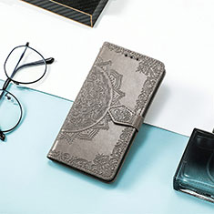 Coque Portefeuille Motif Fantaisie Livre Cuir Etui Clapet S01D pour Xiaomi Poco C55 Gris