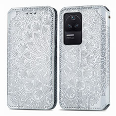 Coque Portefeuille Motif Fantaisie Livre Cuir Etui Clapet S01D pour Xiaomi Poco F4 5G Argent