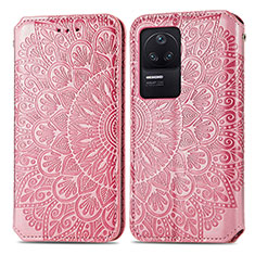 Coque Portefeuille Motif Fantaisie Livre Cuir Etui Clapet S01D pour Xiaomi Poco F4 5G Or Rose