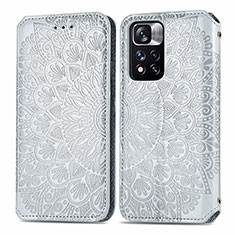 Coque Portefeuille Motif Fantaisie Livre Cuir Etui Clapet S01D pour Xiaomi Poco X4 NFC Argent