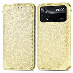 Coque Portefeuille Motif Fantaisie Livre Cuir Etui Clapet S01D pour Xiaomi Poco X4 Pro 5G Or