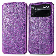 Coque Portefeuille Motif Fantaisie Livre Cuir Etui Clapet S01D pour Xiaomi Poco X4 Pro 5G Violet