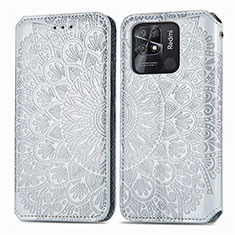 Coque Portefeuille Motif Fantaisie Livre Cuir Etui Clapet S01D pour Xiaomi Redmi 10 India Argent