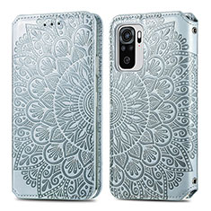 Coque Portefeuille Motif Fantaisie Livre Cuir Etui Clapet S01D pour Xiaomi Redmi Note 10 4G Argent