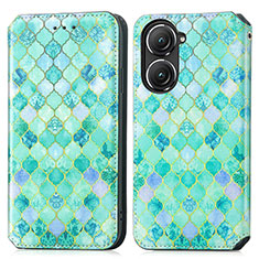 Coque Portefeuille Motif Fantaisie Livre Cuir Etui Clapet S02D pour Asus Zenfone 9 Vert