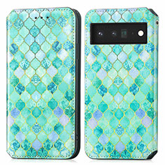 Coque Portefeuille Motif Fantaisie Livre Cuir Etui Clapet S02D pour Google Pixel 6 5G Vert