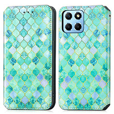 Coque Portefeuille Motif Fantaisie Livre Cuir Etui Clapet S02D pour Huawei Honor X6S Vert