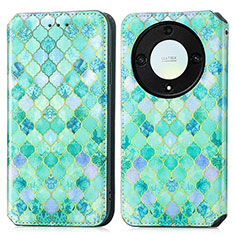 Coque Portefeuille Motif Fantaisie Livre Cuir Etui Clapet S02D pour Huawei Honor X9a 5G Vert