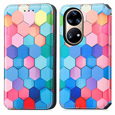 Coque Portefeuille Motif Fantaisie Livre Cuir Etui Clapet S02D pour Huawei P50 Pro Colorful