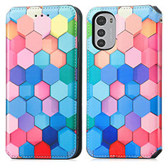 Coque Portefeuille Motif Fantaisie Livre Cuir Etui Clapet S02D pour Motorola Moto E32 Colorful