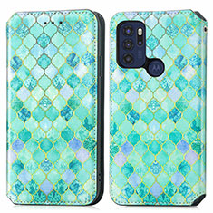 Coque Portefeuille Motif Fantaisie Livre Cuir Etui Clapet S02D pour Motorola Moto G60s Vert