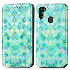 Coque Portefeuille Motif Fantaisie Livre Cuir Etui Clapet S02D pour Samsung Galaxy M21 Vert