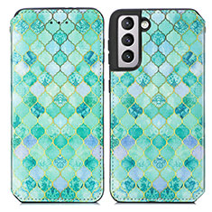 Coque Portefeuille Motif Fantaisie Livre Cuir Etui Clapet S02D pour Samsung Galaxy S21 Plus 5G Vert