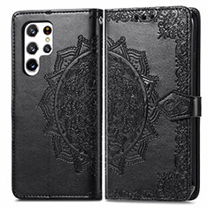 Coque Portefeuille Motif Fantaisie Livre Cuir Etui Clapet S02D pour Samsung Galaxy S22 Ultra 5G Noir