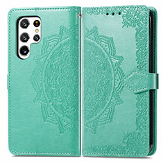 Coque Portefeuille Motif Fantaisie Livre Cuir Etui Clapet S02D pour Samsung Galaxy S22 Ultra 5G Vert