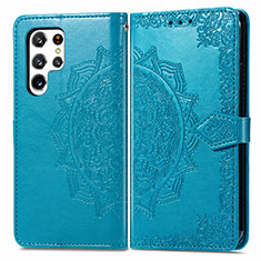 Coque Portefeuille Motif Fantaisie Livre Cuir Etui Clapet S02D pour Samsung Galaxy S23 Ultra 5G Bleu