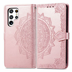 Coque Portefeuille Motif Fantaisie Livre Cuir Etui Clapet S02D pour Samsung Galaxy S23 Ultra 5G Or Rose