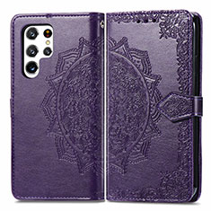 Coque Portefeuille Motif Fantaisie Livre Cuir Etui Clapet S02D pour Samsung Galaxy S23 Ultra 5G Violet