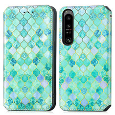 Coque Portefeuille Motif Fantaisie Livre Cuir Etui Clapet S02D pour Sony Xperia 1 IV Vert