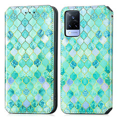 Coque Portefeuille Motif Fantaisie Livre Cuir Etui Clapet S02D pour Vivo V21s 5G Vert