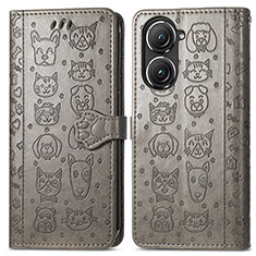 Coque Portefeuille Motif Fantaisie Livre Cuir Etui Clapet S03D pour Asus Zenfone 9 Gris