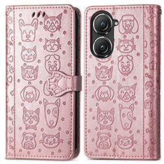 Coque Portefeuille Motif Fantaisie Livre Cuir Etui Clapet S03D pour Asus Zenfone 9 Or Rose