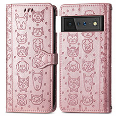 Coque Portefeuille Motif Fantaisie Livre Cuir Etui Clapet S03D pour Google Pixel 6 5G Or Rose