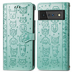 Coque Portefeuille Motif Fantaisie Livre Cuir Etui Clapet S03D pour Google Pixel 6 5G Vert