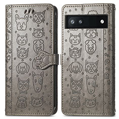 Coque Portefeuille Motif Fantaisie Livre Cuir Etui Clapet S03D pour Google Pixel 6a 5G Gris