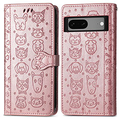 Coque Portefeuille Motif Fantaisie Livre Cuir Etui Clapet S03D pour Google Pixel 7 5G Or Rose