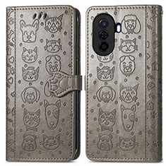 Coque Portefeuille Motif Fantaisie Livre Cuir Etui Clapet S03D pour Huawei Enjoy 50 Gris