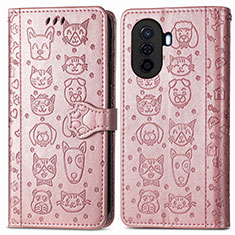 Coque Portefeuille Motif Fantaisie Livre Cuir Etui Clapet S03D pour Huawei Enjoy 50 Or Rose