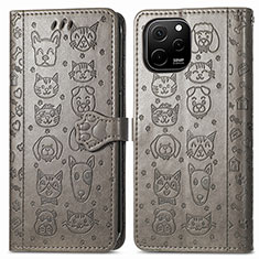 Coque Portefeuille Motif Fantaisie Livre Cuir Etui Clapet S03D pour Huawei Enjoy 50z Gris