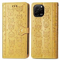 Coque Portefeuille Motif Fantaisie Livre Cuir Etui Clapet S03D pour Huawei Enjoy 50z Jaune