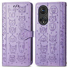 Coque Portefeuille Motif Fantaisie Livre Cuir Etui Clapet S03D pour Huawei Honor 50 5G Violet