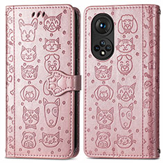 Coque Portefeuille Motif Fantaisie Livre Cuir Etui Clapet S03D pour Huawei Honor 50 Pro 5G Or Rose