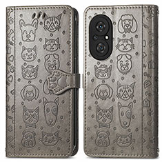 Coque Portefeuille Motif Fantaisie Livre Cuir Etui Clapet S03D pour Huawei Honor 50 SE 5G Gris