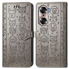 Coque Portefeuille Motif Fantaisie Livre Cuir Etui Clapet S03D pour Huawei Honor 60 5G Gris