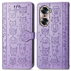 Coque Portefeuille Motif Fantaisie Livre Cuir Etui Clapet S03D pour Huawei Honor 60 5G Violet